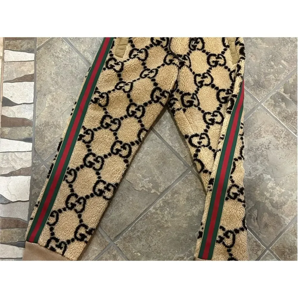 Men's Gucci GG jacquard wool blend fleece jogging pants size large made in Italy
